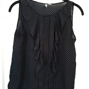 Black sleeveless blouse white/tan polka dots S